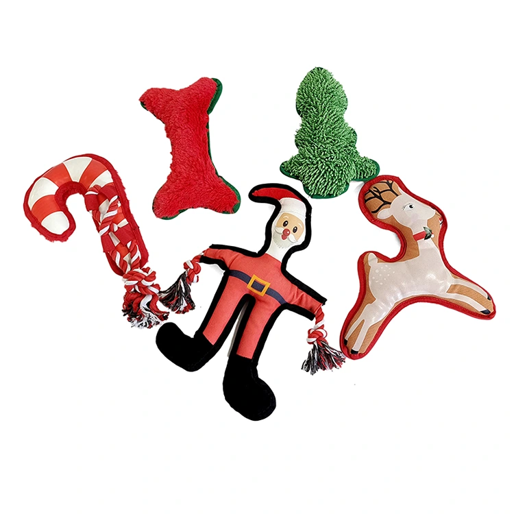 Christmas Tree Cane Deer Santa Claus Dog Toy