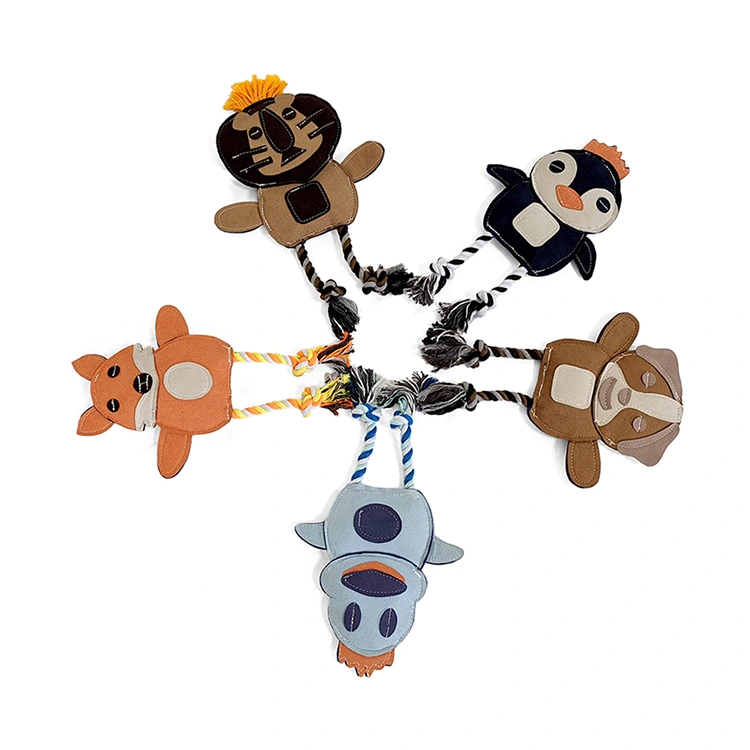 Leather Dog Toy with Rope